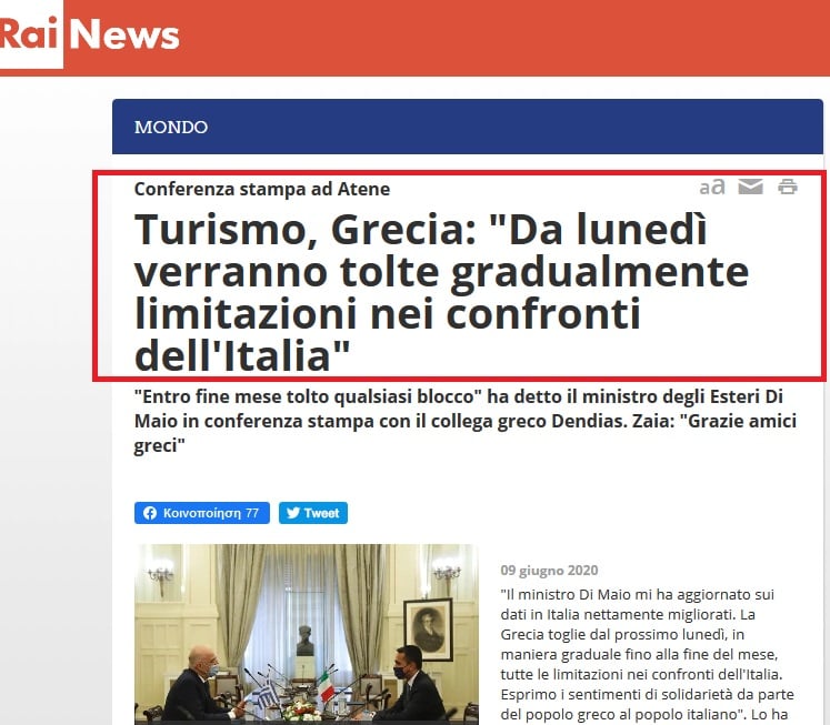 Screenshot_2020-06-09 Turismo, Grecia Da lunedì verranno tolte gradualmente limitazioni nei confronti dell'Italia