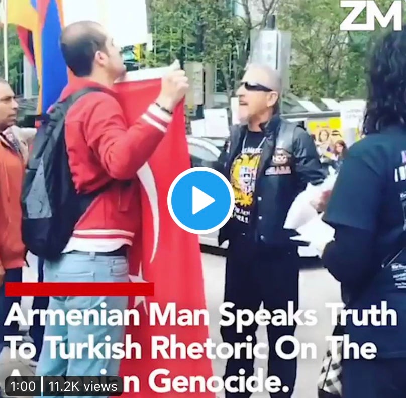 Ο αρμένιος εξηγεί στον τούρκο τι σημαίνει γενοκτονία και ο τούρκος κρύβει τα μούτρα του πίσω από τη σημαία.