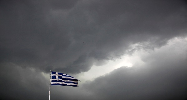 greek flag grey sky