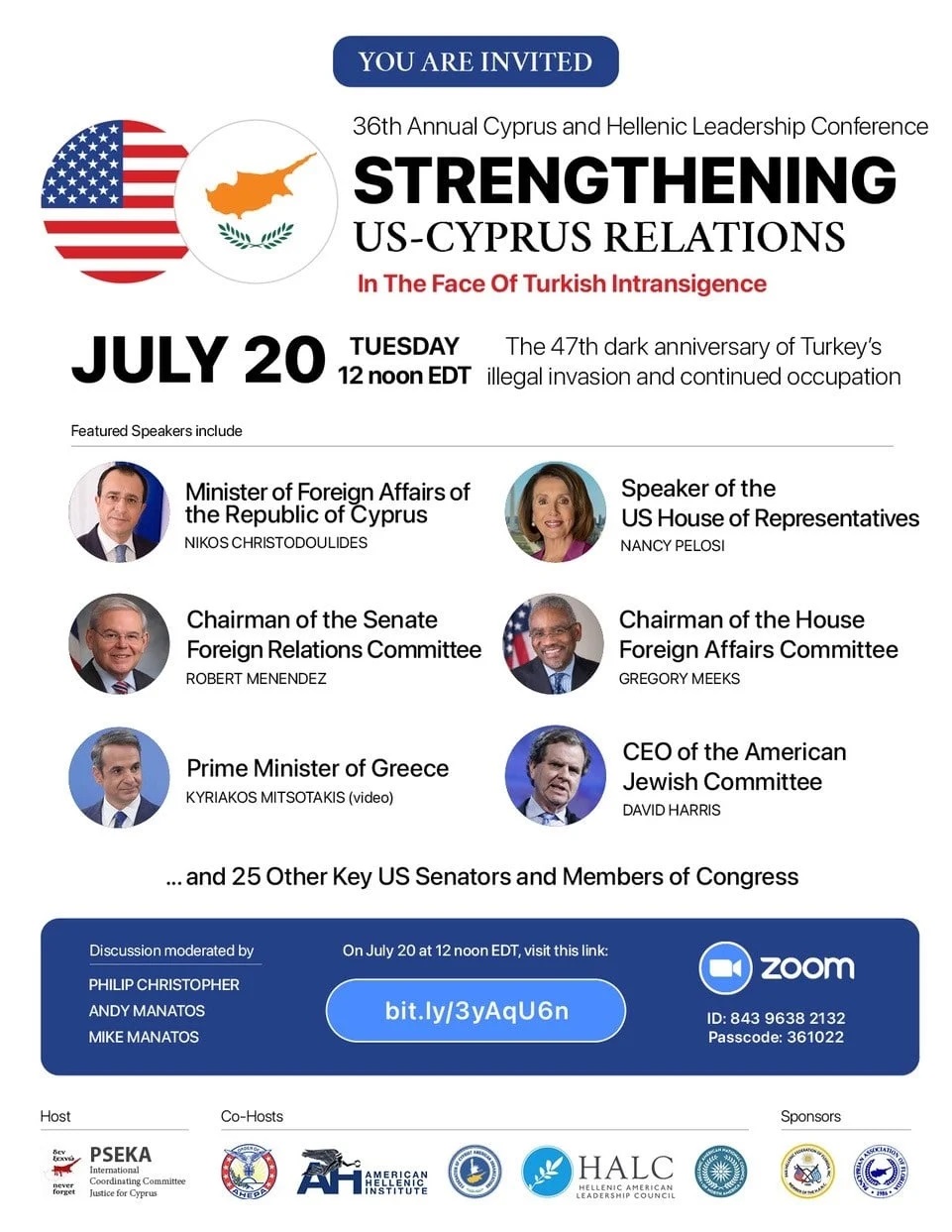 Υψηλού επιπέδου διάσκεψη στις 20 Ιουλίου, για τα 47 χρόνια τουρκικής παράνομης εισβολής & κατοχής στην Κύπρο 6 cyprus hellenic leadership conference july 20 21 credit pseka