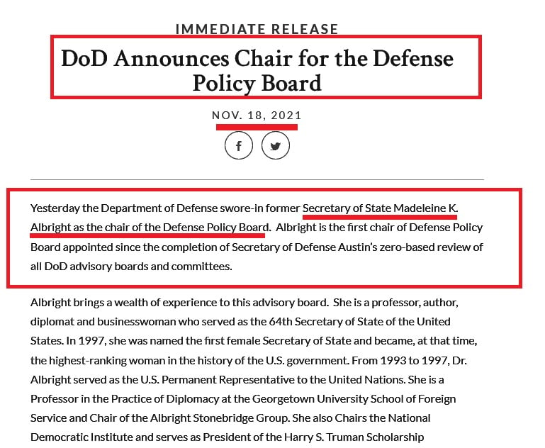 DoD Announces Chair for the Defense Policy Board