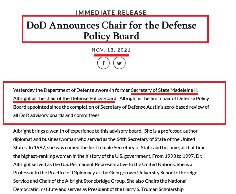 DoD Announces Chair for the Defense Policy Board