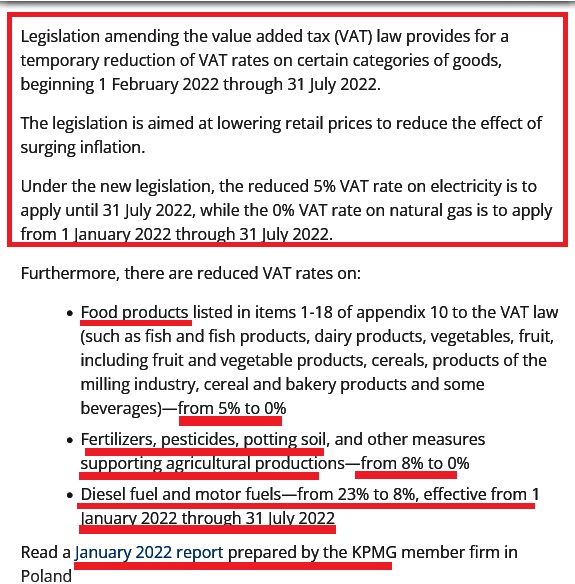 Poland Reduced VAT rates on certain goods through 31 July 2022