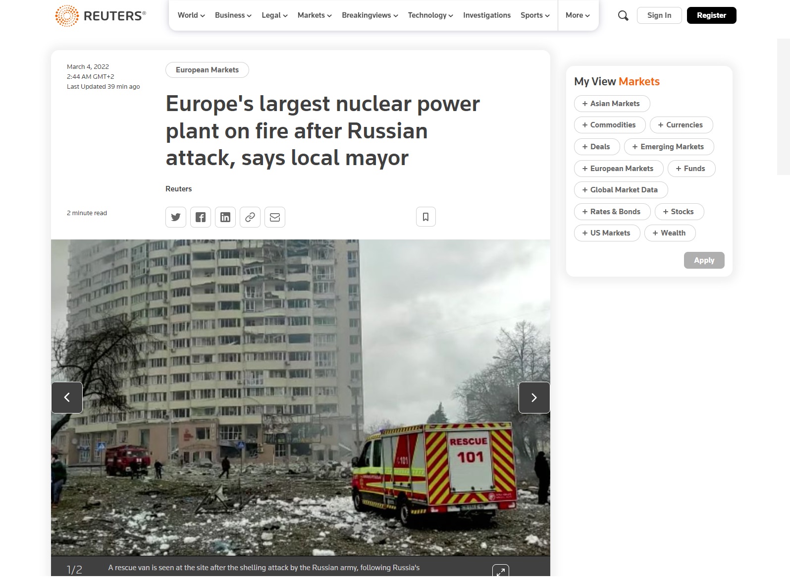 screencapture reuters markets europe top wrap 1 europes largest nuclear power plant fire after russian attack mayor 2022 03 04 2022 03 04 03 24 44