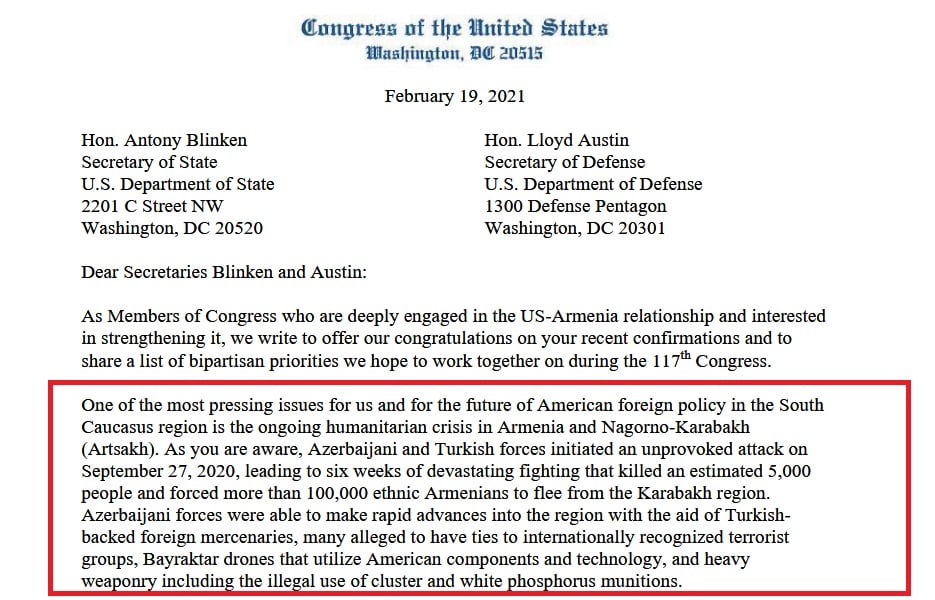 Armenian Caucus Letter Biden Administration