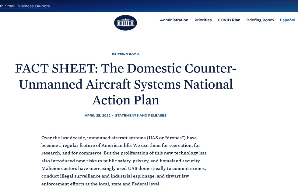 Screenshot 2022 04 28 at 21 11 21 FACT SHEET The Domestic Counter Unmanned Aircraft Systems National Action Plan The White House