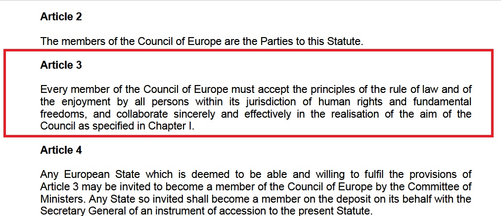 Statute of the Council of Europe article 3