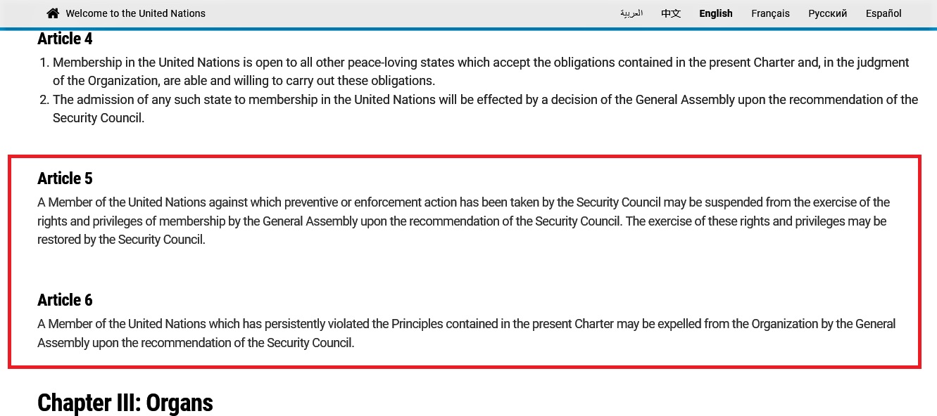 United Nations Charter art 5 6