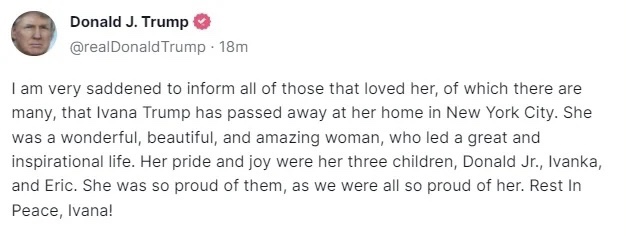 Νεκρή μεσα στο σπίτι της στη Νεα Υορκη η Ιβάνα Τραμπ - Το ανακοίνωσε ο ίδιος ο Τραμπ 4 258DFA58 F980 4917 9EC1 ACB6C598B1CD