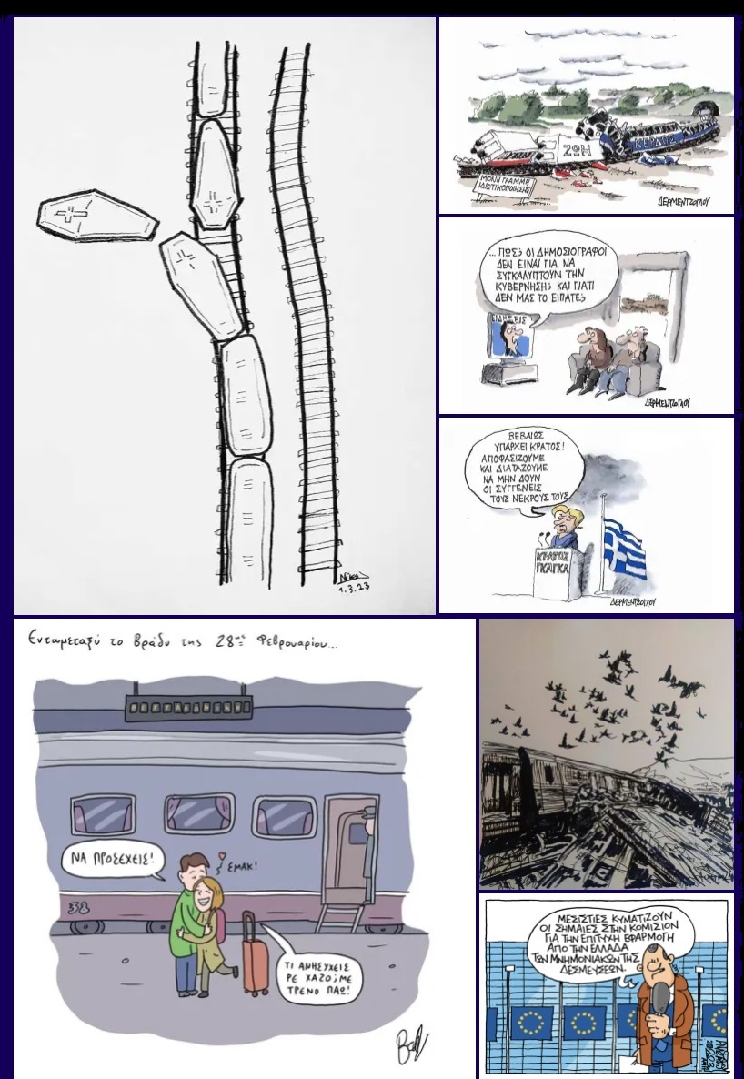 Έγκλημα στα Τέμπη: Οι Έλληνες σκιτσογράφοι πενθούν με την πένα τους για όλους τους ανθρώπους που χάσαμε τόσο άδικα 8 1