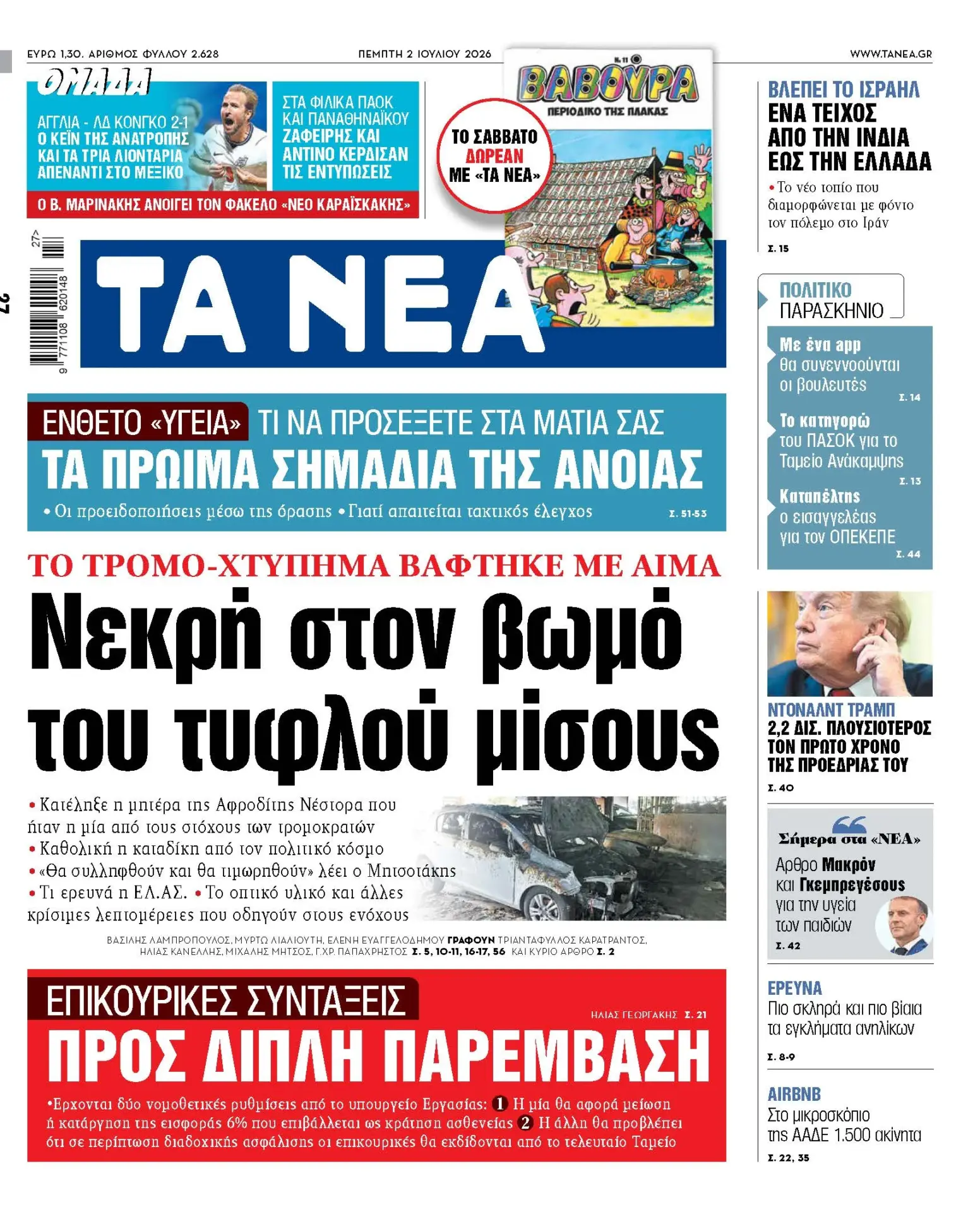 Τα πρωτοσέλιδα των εφημερίδων σήμερα Πεμπτη