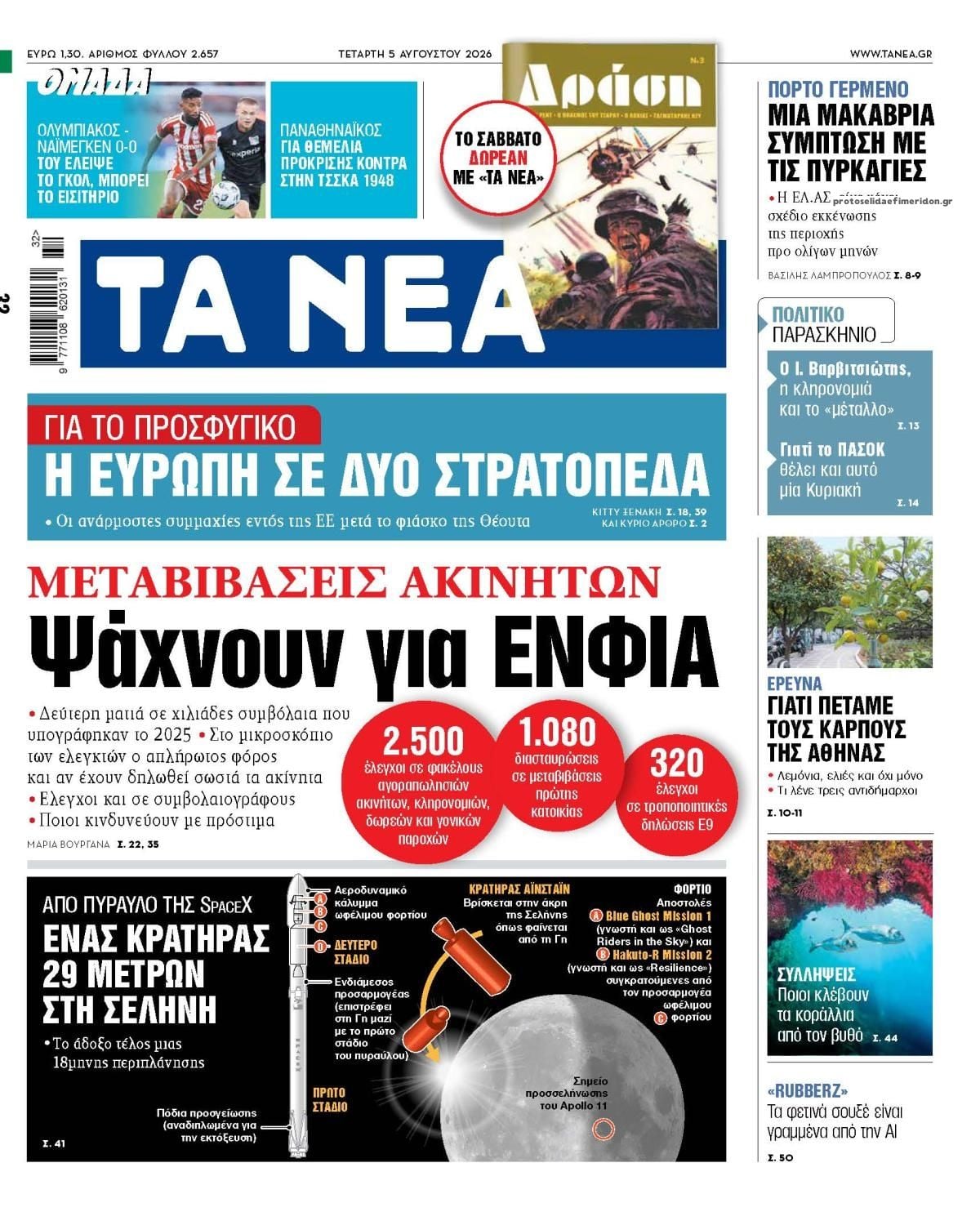 Τα πρωτοσέλιδα των εφημερίδων σήμερα Τετάρτη