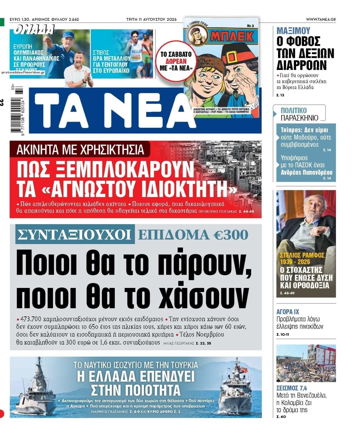 Τα πρωτοσέλιδα των εφημερίδων σήμερα Τριτη