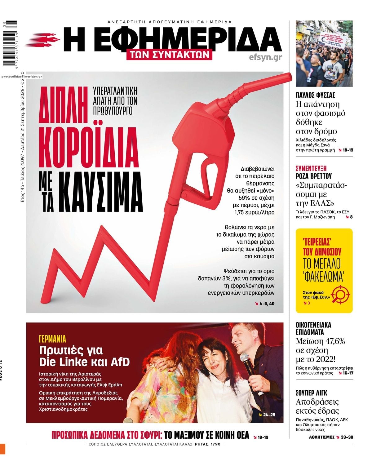 Τα πρωτοσέλιδα των εφημερίδων σήμερα Δευτέρα