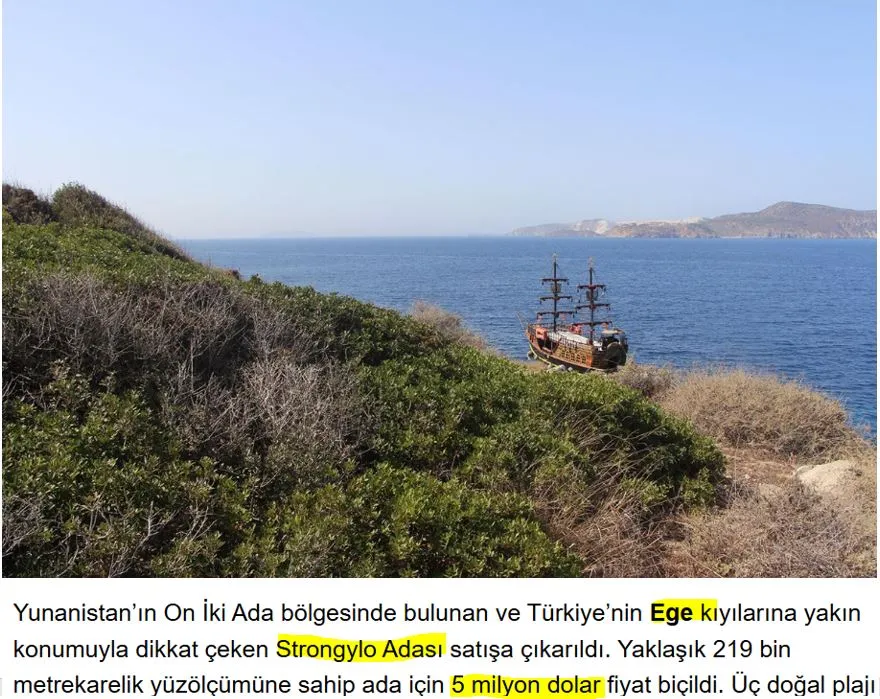 Η Ελλάδα έβγαλε σε πώληση ένα νησί κοντά στις τουρκικές ακτές: Η τιμή είναι 5 εκατομμύρια δολάρια! (τουρκικό δημοσίευμα)