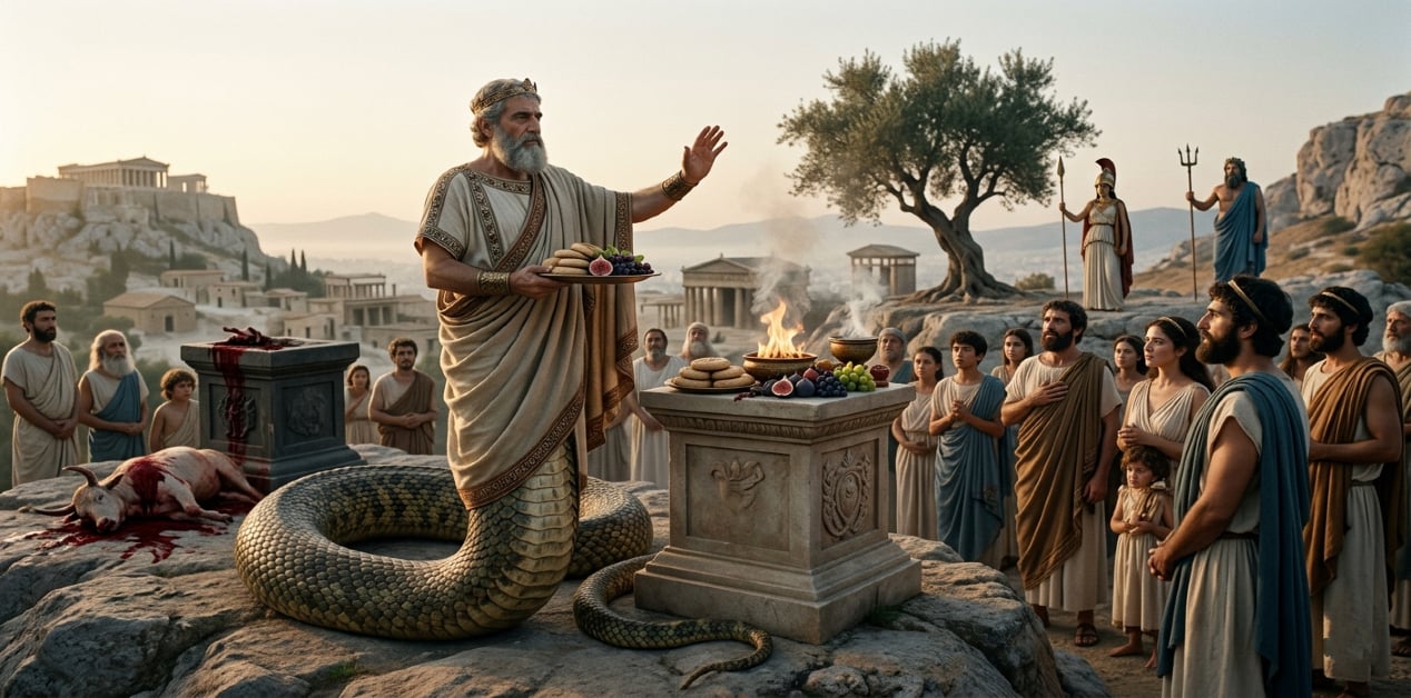 Κέκροπας: Ο Αρχαίος Έλληνας Βασιλιάς-Φίδι που Απαγόρευσε τις Αιματηρές Θυσίες